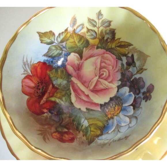 Vintage Aynsley Cabbage Rose Teacup Tea Cup Cup Saucer Bone China Artist Signed - Picture 3 of 10